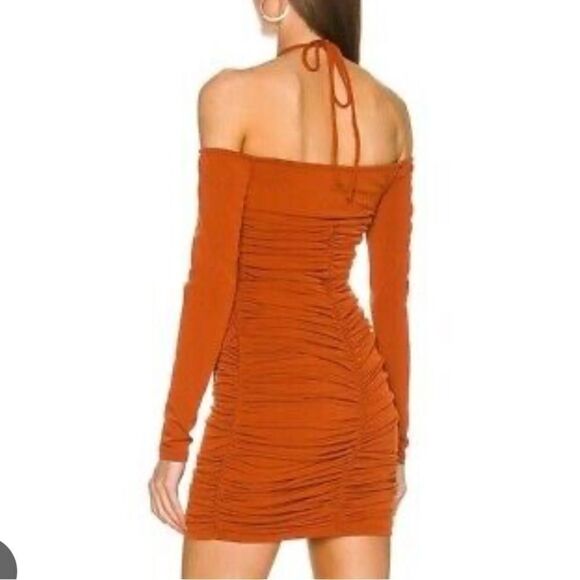 Lovers And Friends Lira Mini Dress Ginger Brown off shoulder stretch Revolve XS - Picture 2 of 9